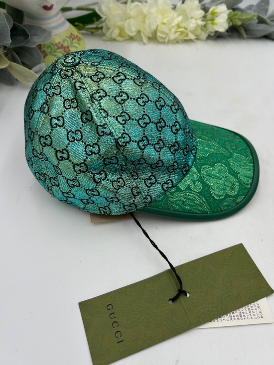 Unisex Gucci monogram Jacquard Baseball Cap in Green. Size Medium. Made in Italy main image 8